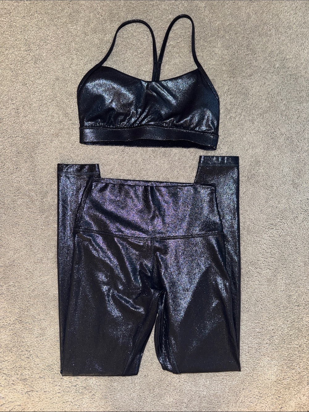 lululemon athletica navy Shimmer Leggings and matching bra- Size 6